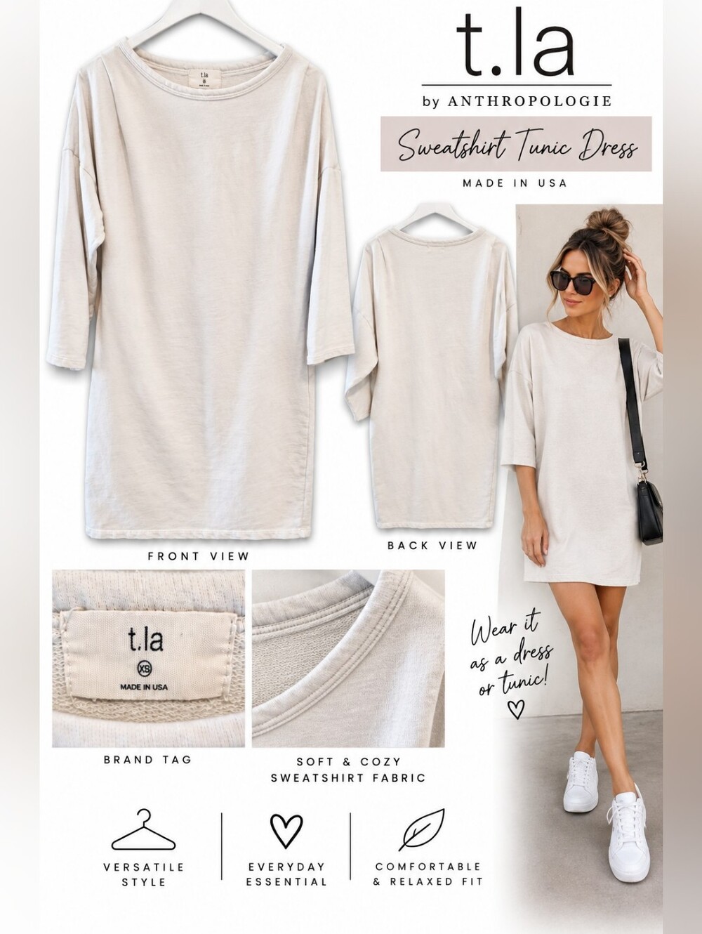 Anthropologie t.la Light Cream Sweatshirt Tunic Dress